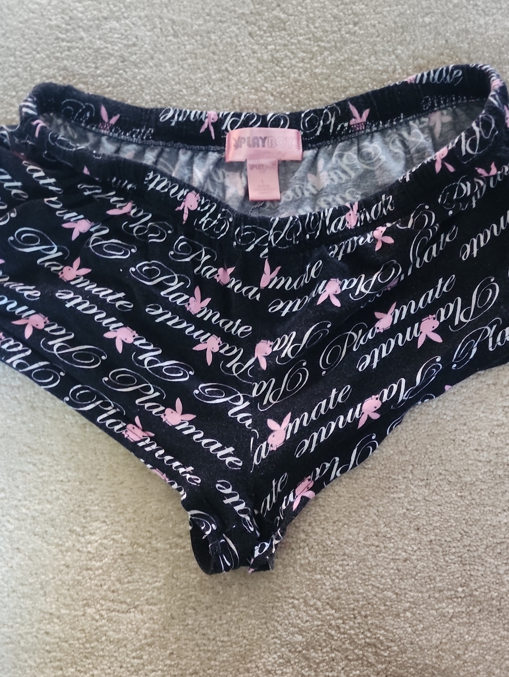 PLAYBOY Black with Pink Logo Script Boyshortsy